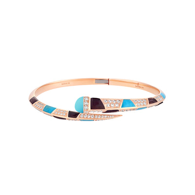 ARTISTRY Rose Gold Diamond Bangle With Natural Turquoise