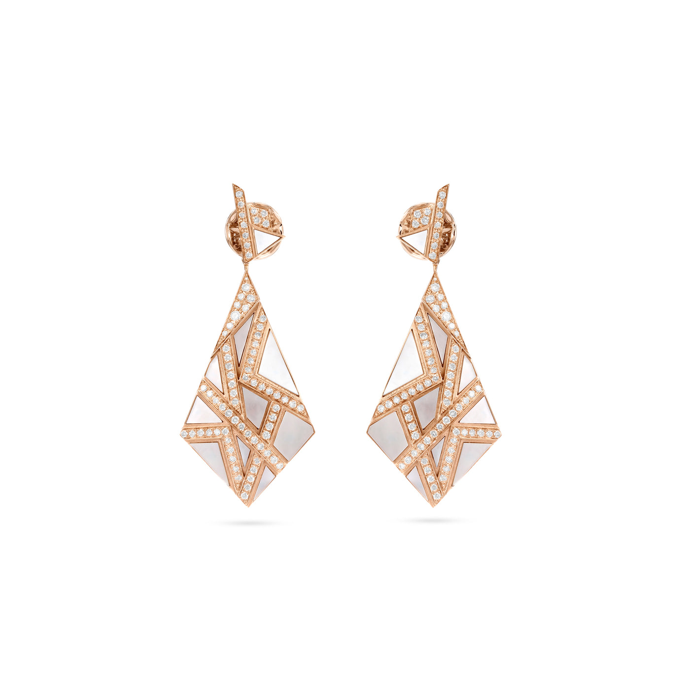 Rose Gold Diamond Earrings Pyramid With Mother Of Pearl