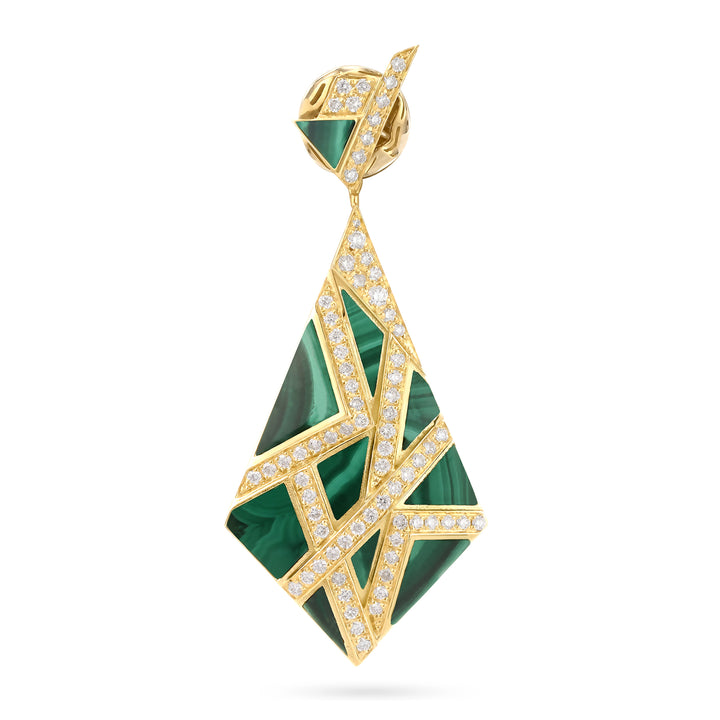 VISTA Yellow Gold Diamond Earrings Pyramid With Malachite