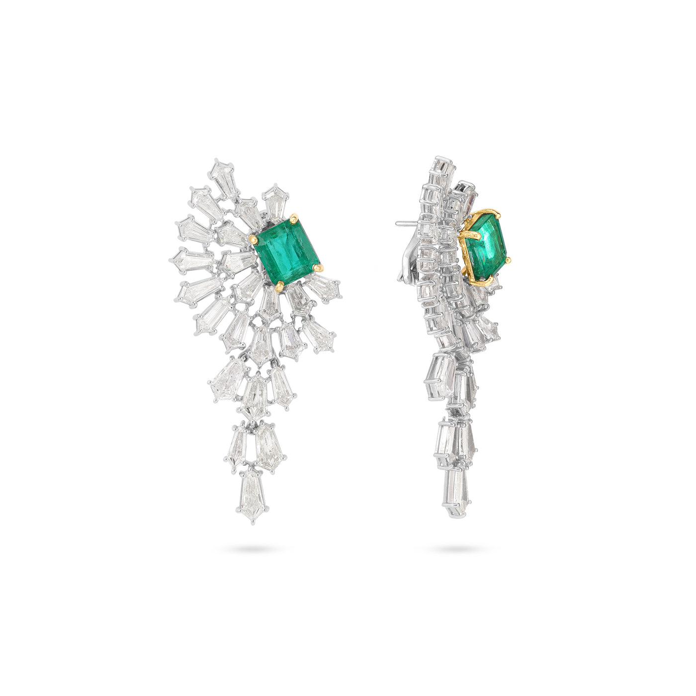 White Gold Diamond Emerald Earring, by Soit Belle