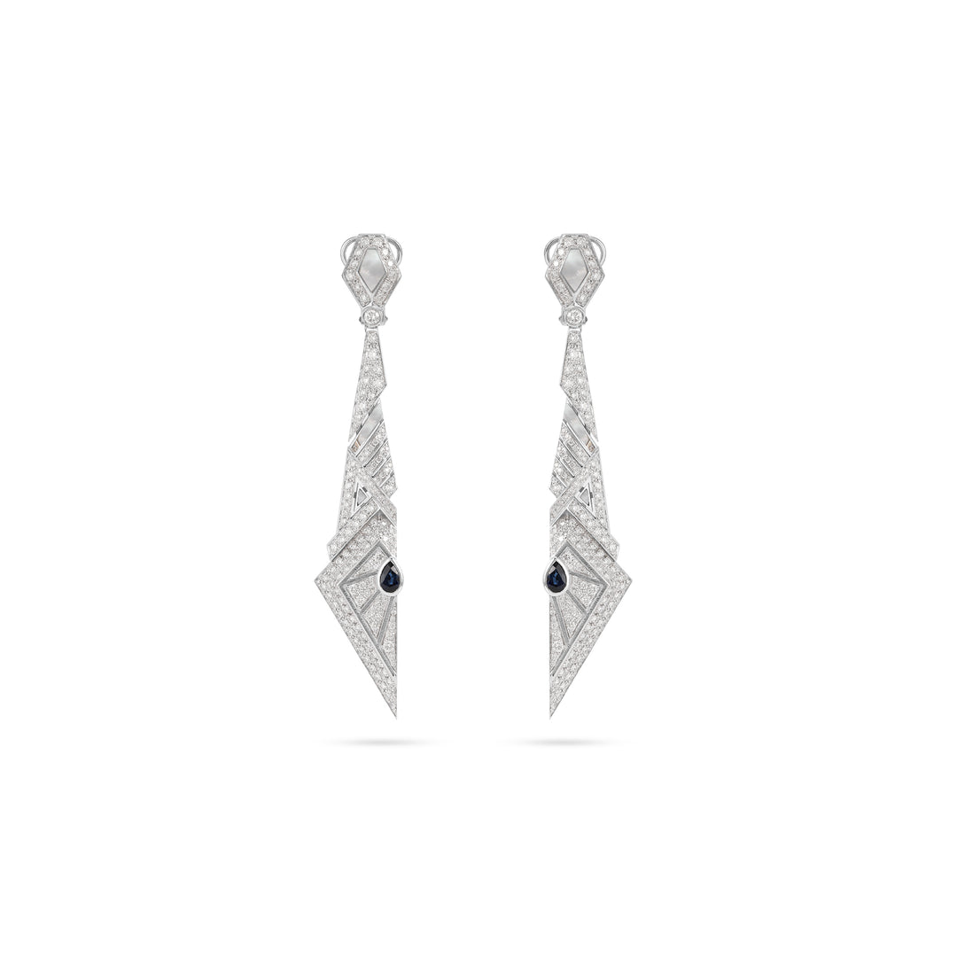 VISTA White Gold Pointed Diamond Earrings and Natural Sapphire