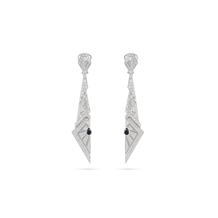 VISTA White Gold Pointed Diamond Earrings and Natural Sapphire