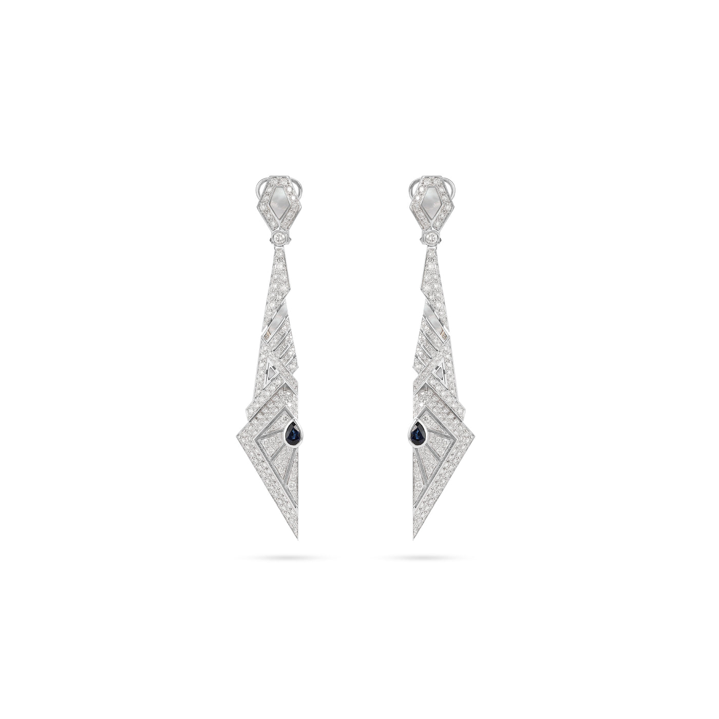Soit Belle White Gold Pointed Diamond Earrings with Natural Sapphire: Radiant Elegance