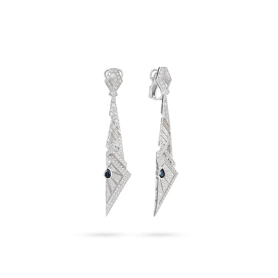 Soit Belle White Gold Pointed Diamond Earrings and Natural Sapphire