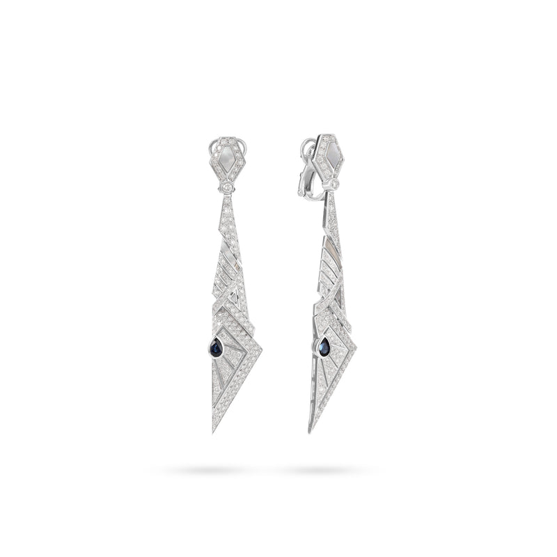 VISTA White Gold Pointed Diamond Earrings and Natural Sapphire