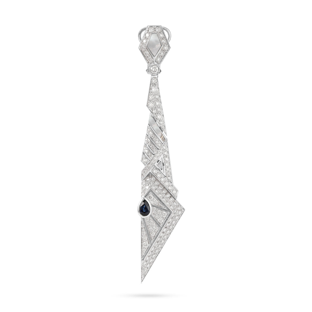 VISTA White Gold Pointed Diamond Earrings and Natural Sapphire