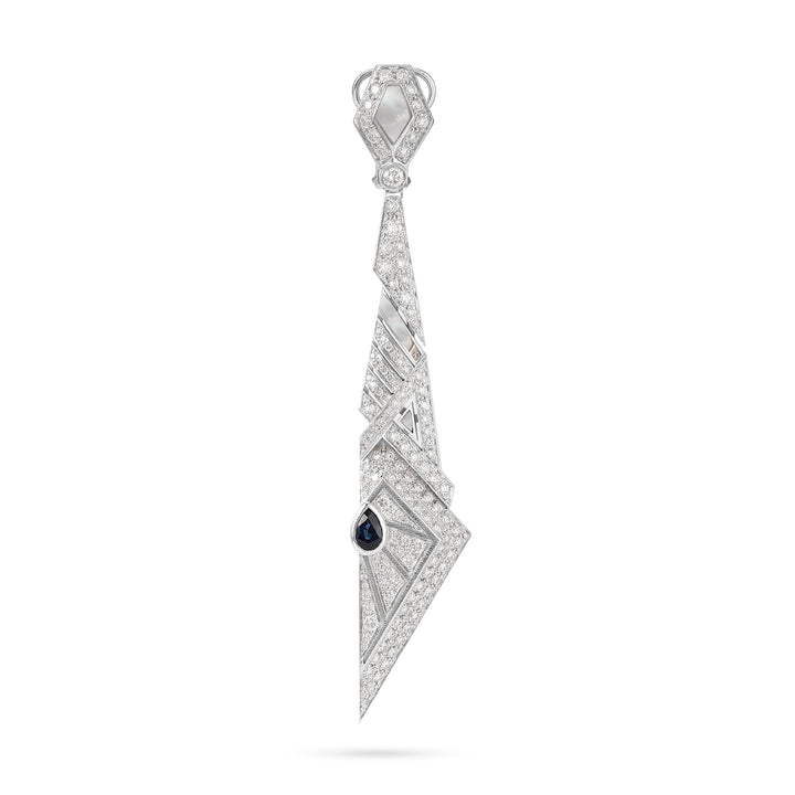 VISTA White Gold Pointed Diamond Earrings and Natural Sapphire