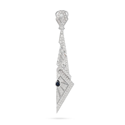 White Gold Pointed Diamond Earrings and Natural Sapphire