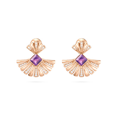 Rose Gold Diamond Earring With Natural Amethyst