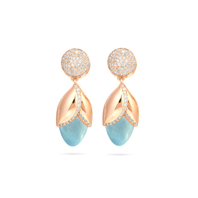  RONZA Rose Gold Diamond Earring with Blue Chalcedony