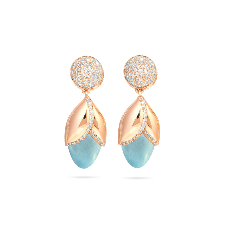 RONZA Rose Gold Diamond Earring with Blue Chalcedony