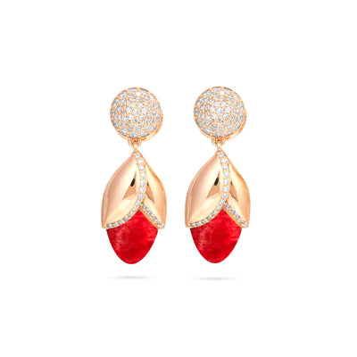  RONZA Rose Gold Diamond Earring with Cherry Quartz