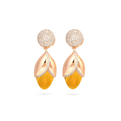 RONZA Rose Gold Diamond Earrings with Blue Chalcedony