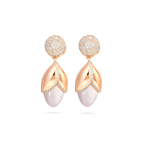 RONZA Leaves Mother Of Pearl diamond earring RONZA Rose Gold Diamond Earrings with Pink Mother Of Pearl