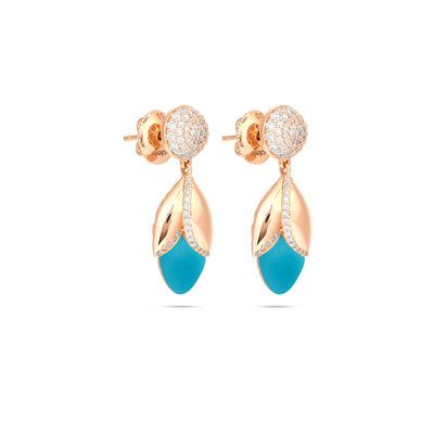 RONZA Rose Gold Diamond Earring with Turquoise