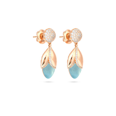 RONZA Rose Gold Diamond Earring with Blue Chalcedony