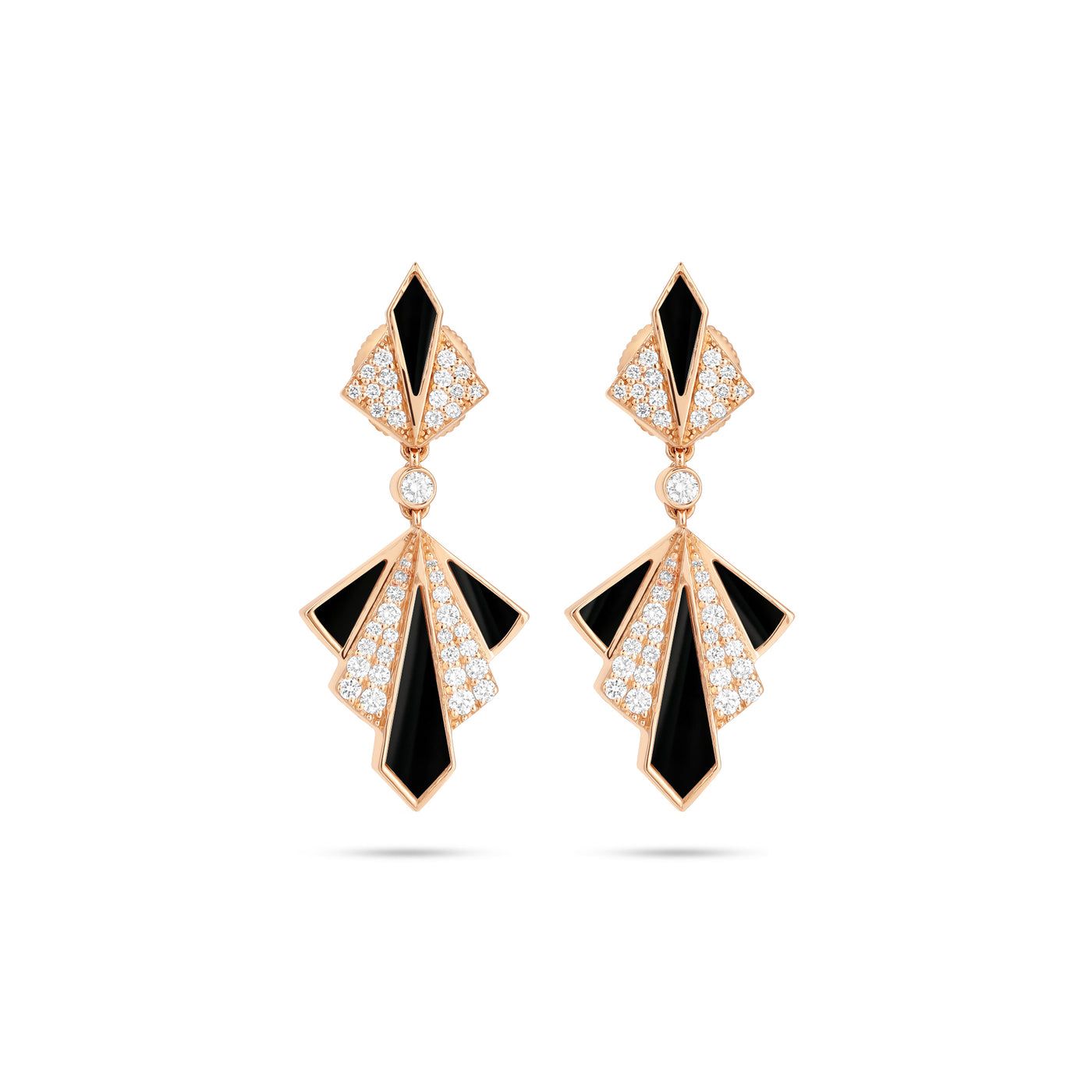 VISTA Rose Gold black onyx Round Diamond Earring