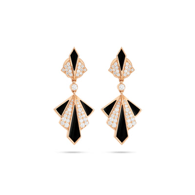 VISTA Rose Gold black onyx Round Diamond Earring