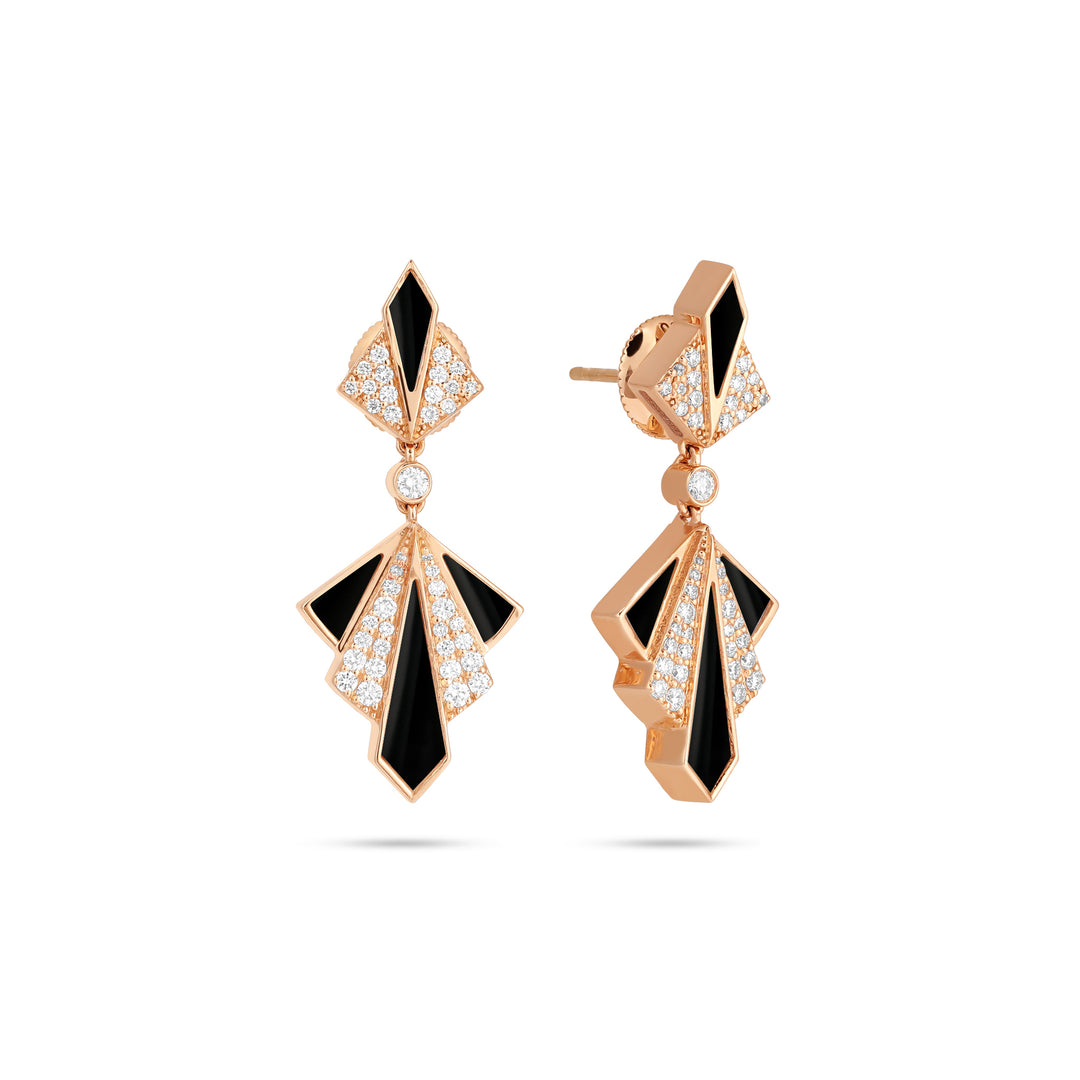 Rose Gold Onyx Round Diamond Earring