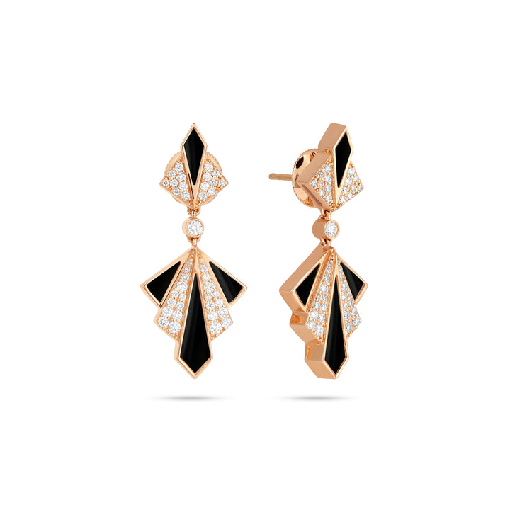 Rose Gold Onyx Round Diamond Earring