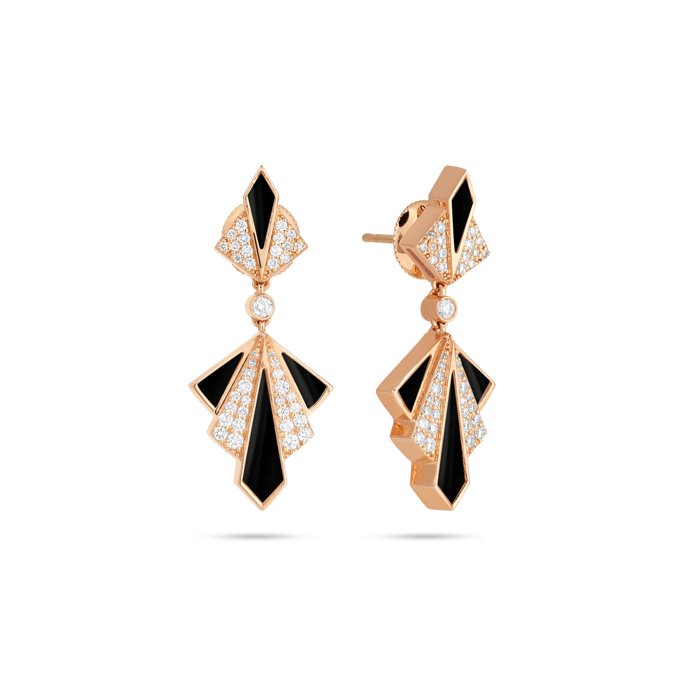 VISTA Rose Gold black onyx Round Diamond Earring