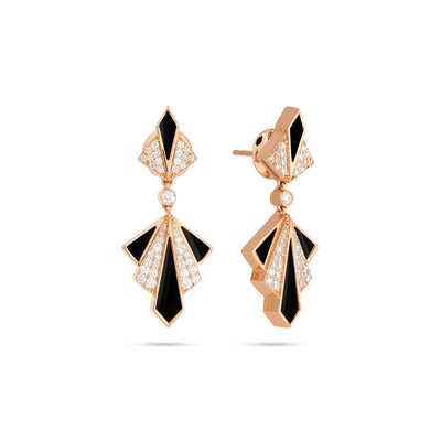  VISTA Rose Gold black onyx Round Diamond Earring