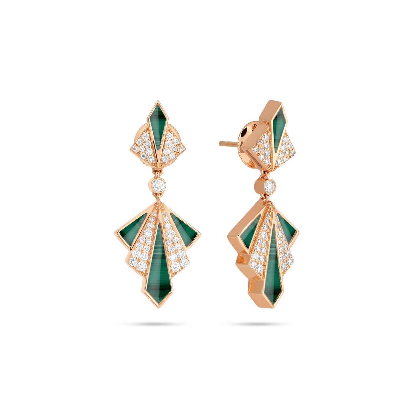 VISTA Rose Gold Malachite Round Diamond Earring