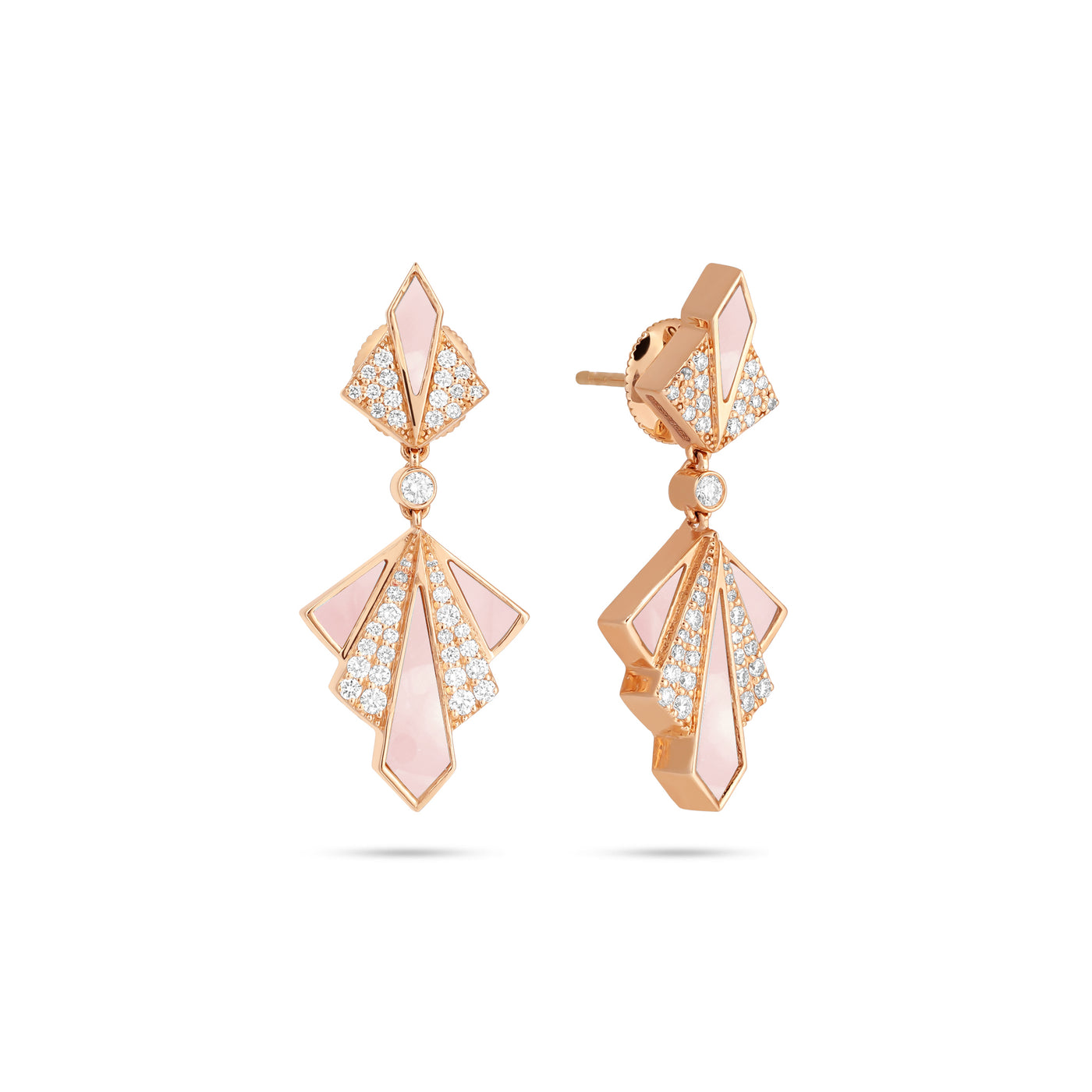VISTA Rose Gold Mother Of Pearl Round Diamond Earrings