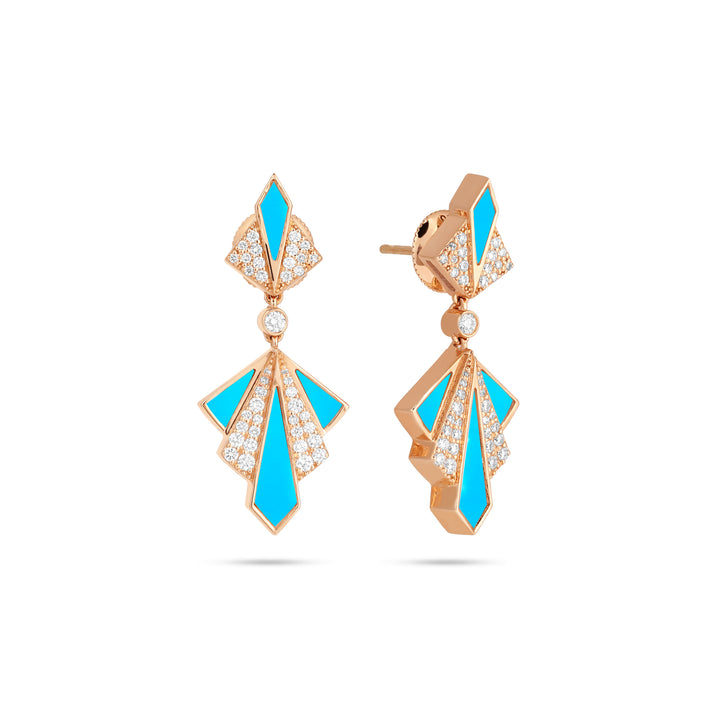 VISTA Rose Gold Malachite Round Diamond Earrings