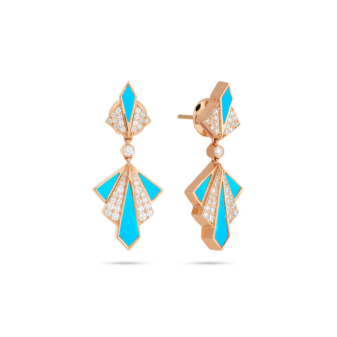 VISTA Rose Gold black onyx Round Diamond Earrings