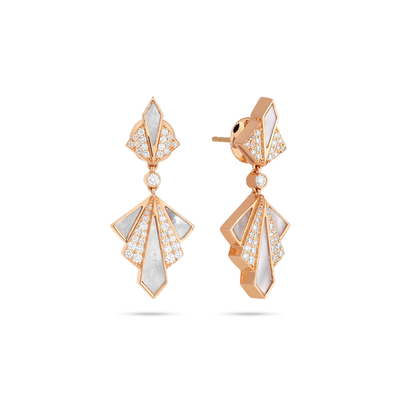 VISTA Rose Gold Pink Mother Of Pearl Diamond Earrings