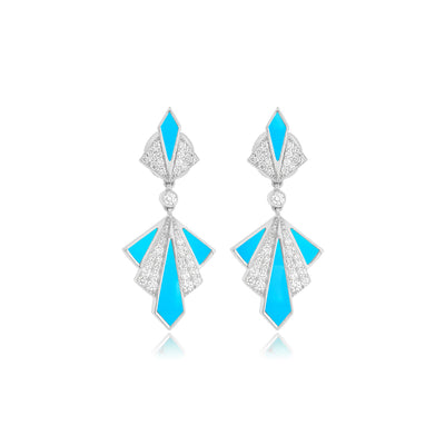 White Gold Pointed Earring VISTA White Gold Turquoise Diamond Earring