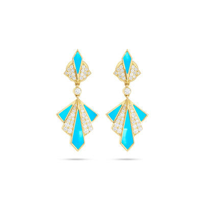 Yellow Gold Diamond Earrings VISTA Yellow Gold Turquoise Diamond Earring