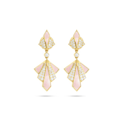  VISTA Yellow Gold Pink quartz Diamond Earring