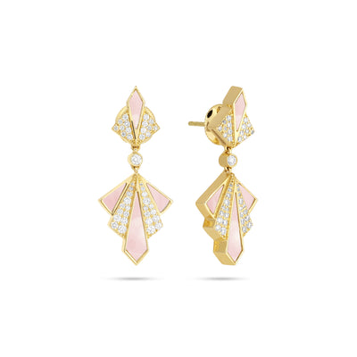 VISTA Yellow Gold Pink quartz Diamond Earring