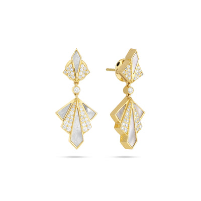 VISTA Yellow Gold Pink quartz Diamond Earrings