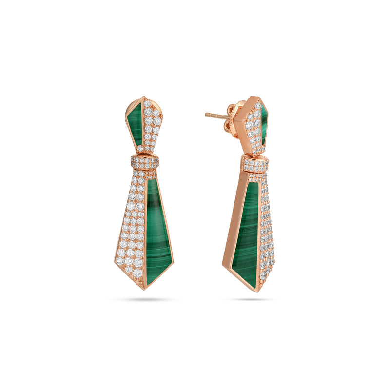 VISTA Rose Gold Diamond Earring with natural MALACHITE