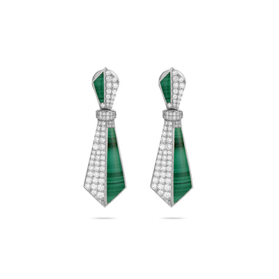White Gold Diamond Earring VISTA White Gold Diamond Earring with natural Malachite
