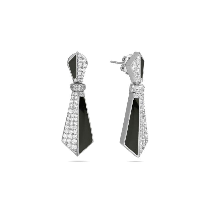 VISTA White Gold Diamond Earrings with Black Onyx