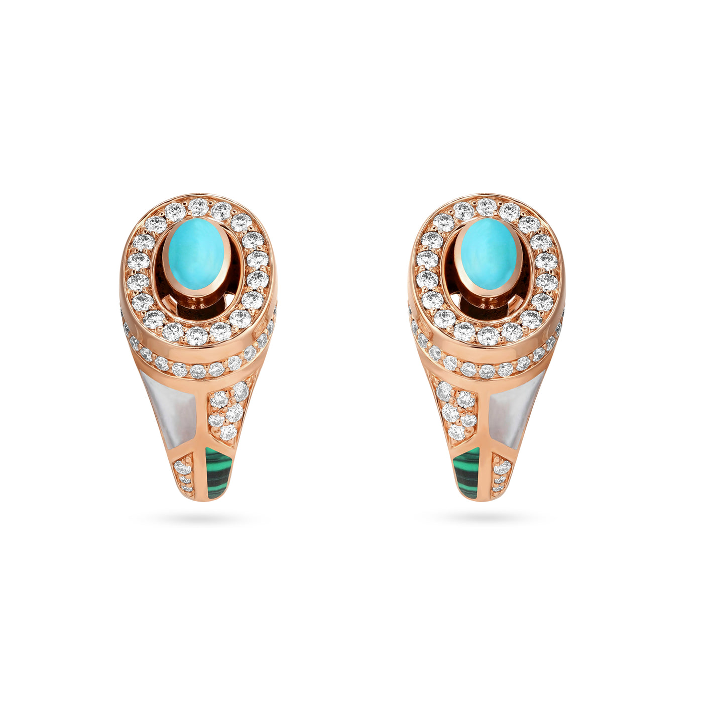 D' OPRAH Rose Gold Diamond Earring natural turquoise