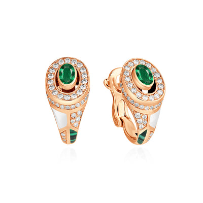 D' OPRAH Rose Gold Diamond Earring with natural emerald