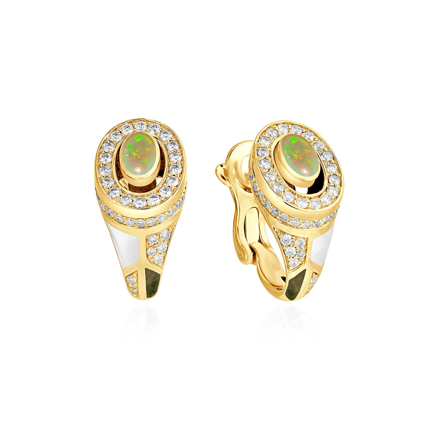 D' OPRAH Yellow Gold Diamond Earring natural Opal