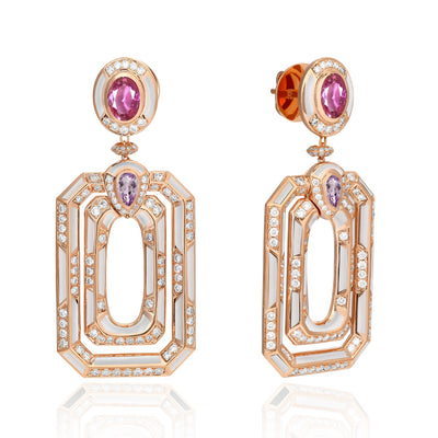 D' OPRAH Rose Gold Diamond Earrings amethyst Pink sapphire Natural Stones