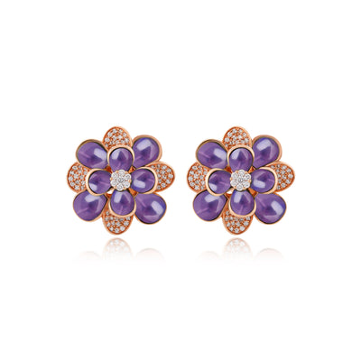 RONZA Rose Gold Diamond Earrings with Blue Chalcedony