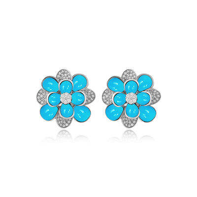 White Gold Diamond Earrings RONZA White Gold Diamond Earrings with Turquoise
