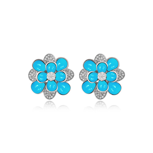 White Gold Diamond Earrings RONZA White Gold Diamond Earrings with Turquoise