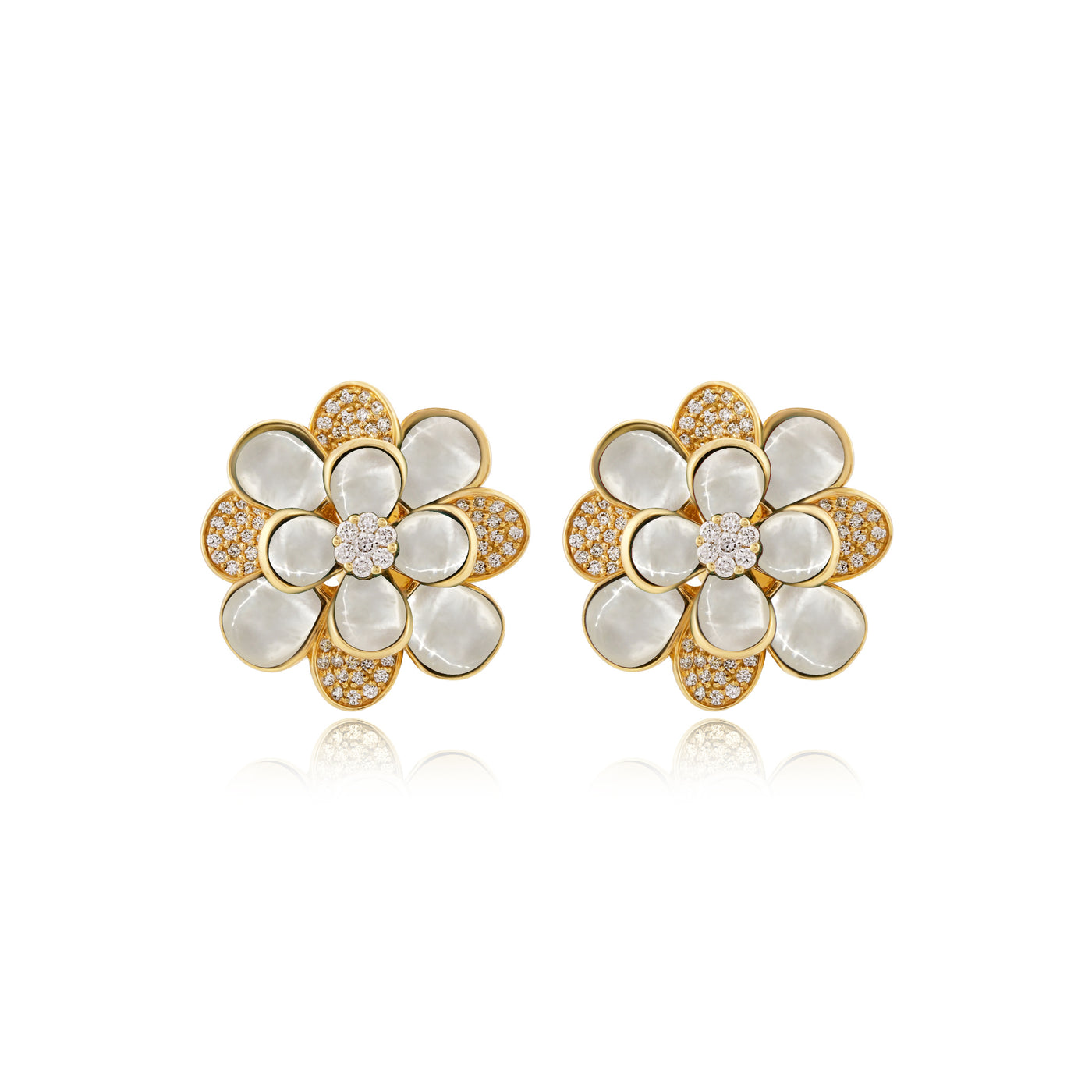 RONZA Yellow Gold Diamond Earrings with Red Agate