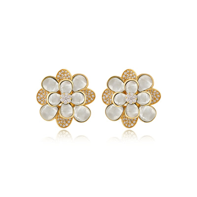 RONZA Yellow Gold Diamond Earrings with Red Agate