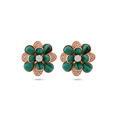  RONZA Rose Gold Diamond Earring with Malachite