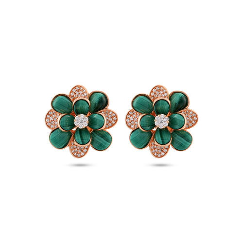  RONZA Rose Gold Diamond Earring with Malachite